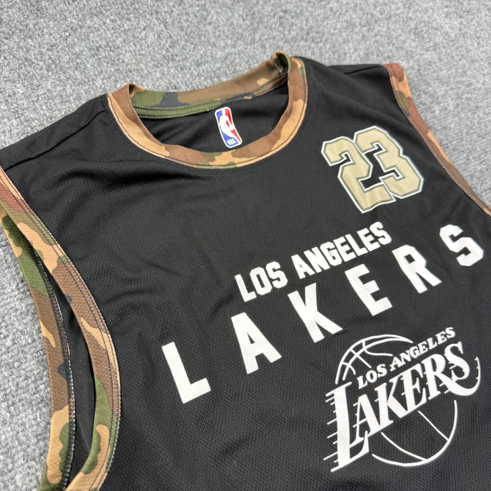 NBA Lakers Basketball Jersey Small Black LeBron James 23 Camo Trim Men's